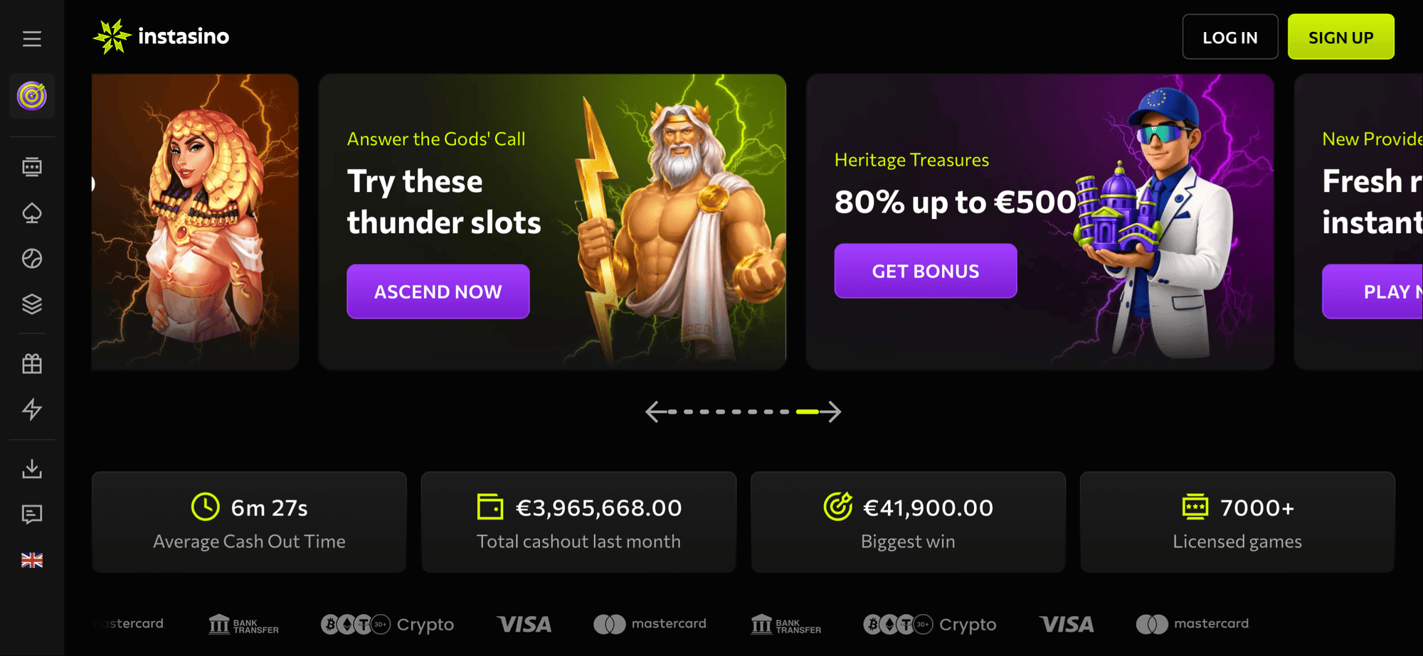 Instasino – 20 Free Spins met Code INSTA20